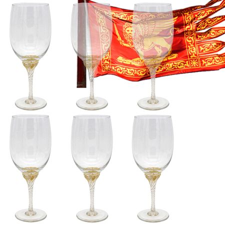 Set 6 verres à vin, verre soufflé de Murano, livraison incluse.